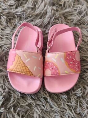 Pink Kids' Sandals with Donut & Ice Cream Print Size 7
